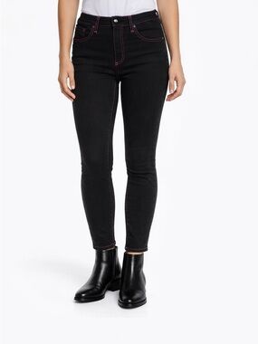 Rag & Bone High-Rise Skinny Jeans Black Pink Contrast Stitch Size 32